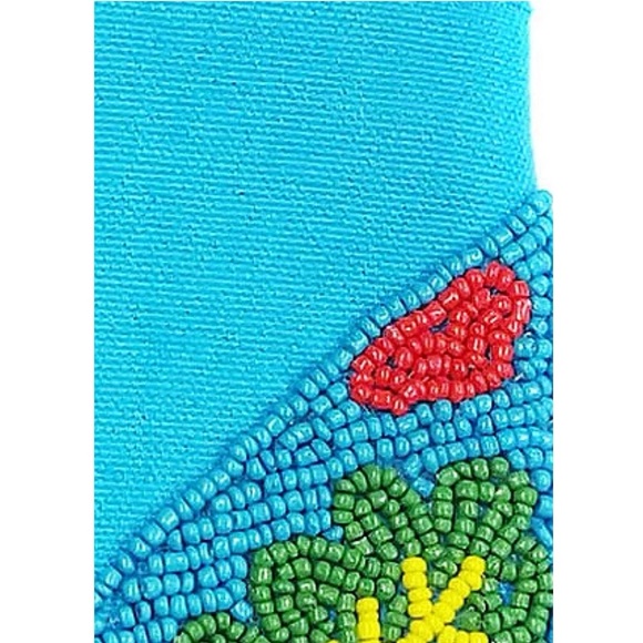 💕 ARATTA paradise hand embellished clutch flamingo print blue beaded NEW strap - Picture 5 of 7